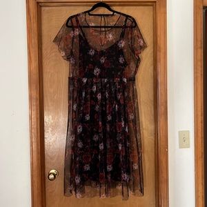 Torrid size 1 (16) two layer dress black with sheer floral print